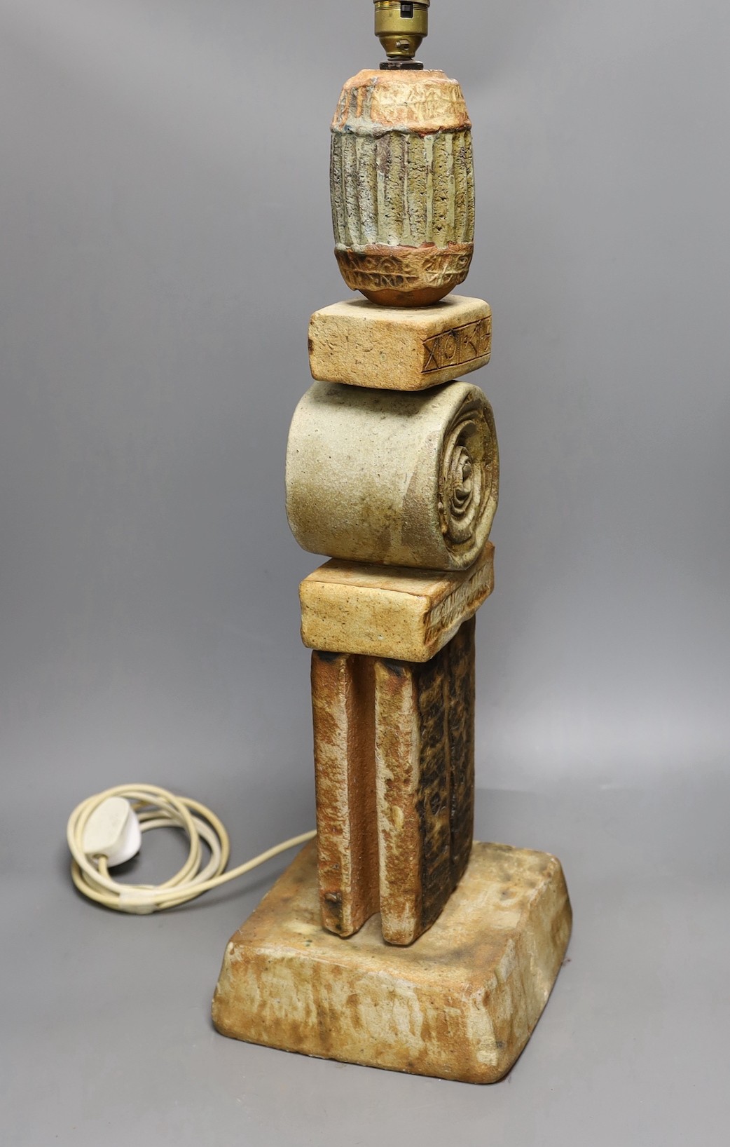 Bernard Rooke (b.1938), Studio pottery Totem floor lamp, Stoneware, originally purchased from Heal's in 1968, 58cm excl. light fitting